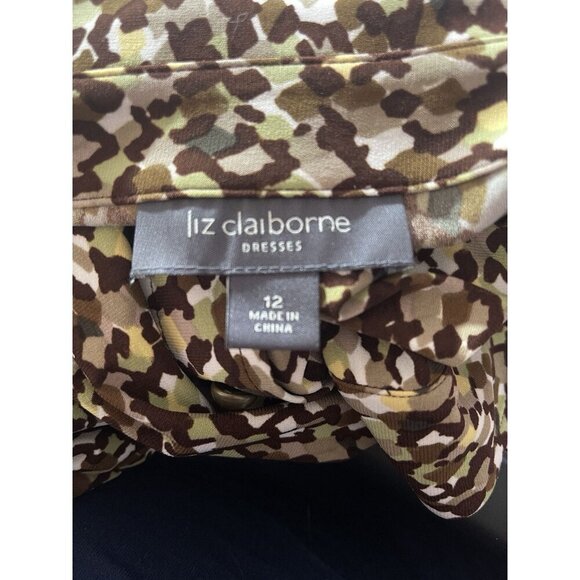 Liz Claiborne 12 Brown Multi Print Button Half Sleeve Below Knee Shirt Dress - Picture 6 of 6